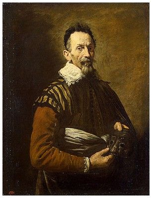 Tristano Martinelli (?) with a Mask of Arlecchino, portrait, Domenico Fetti